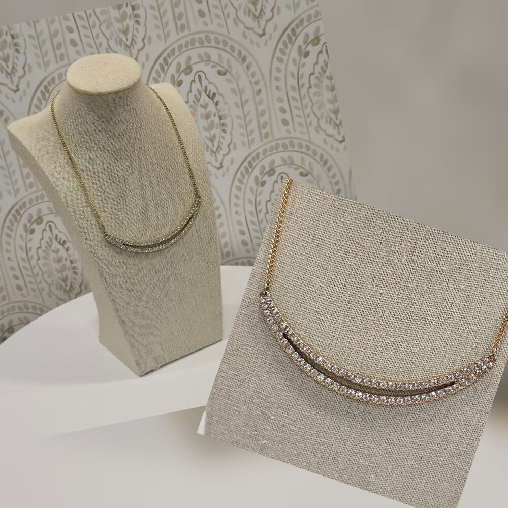 Gold Choker Necklace Clear Rhinestone Bar Statement Piece Formal Prom Pageant